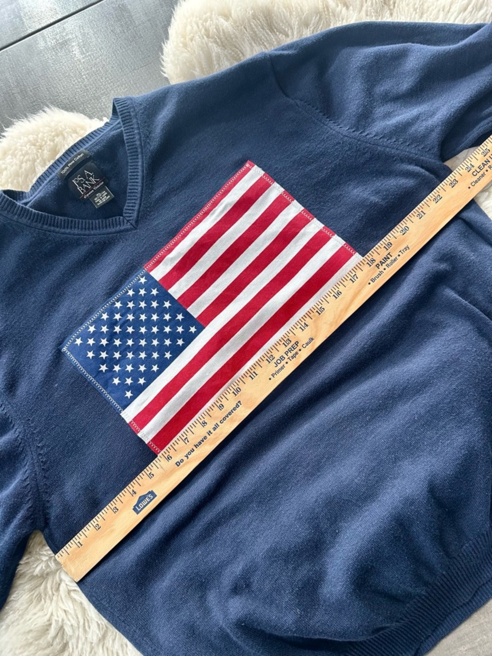 Reworked Jos. A. Bank XL American Flag Sweater | OOAK Cotton Ralph Lauren Style - Picture 6 of 8